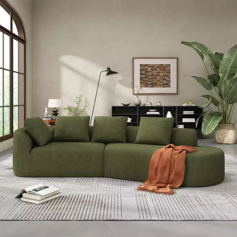 116-Inch Modern Curved Sectional Sofa with Chaise Lounge, Pearl Upholstery, for Living Room