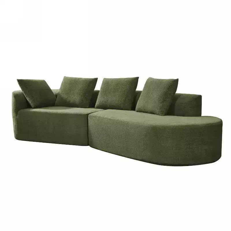 Canapé d'angle moderne incurvé de 295 cm avec méridienne, revêtement en velours nacré, pour salon