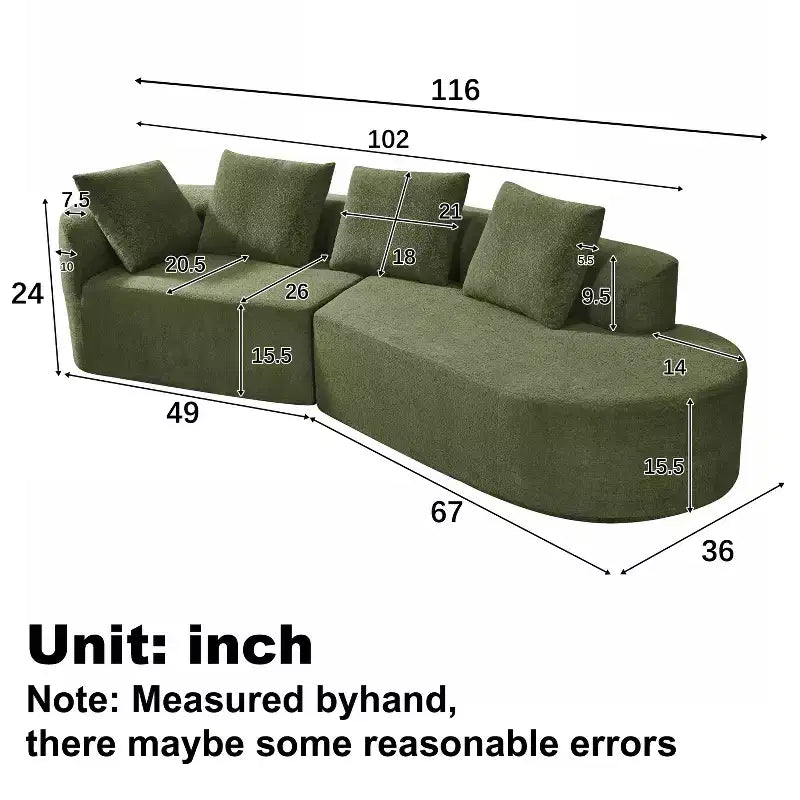 Canapé d'angle moderne incurvé de 295 cm avec méridienne, revêtement en velours nacré, pour salon