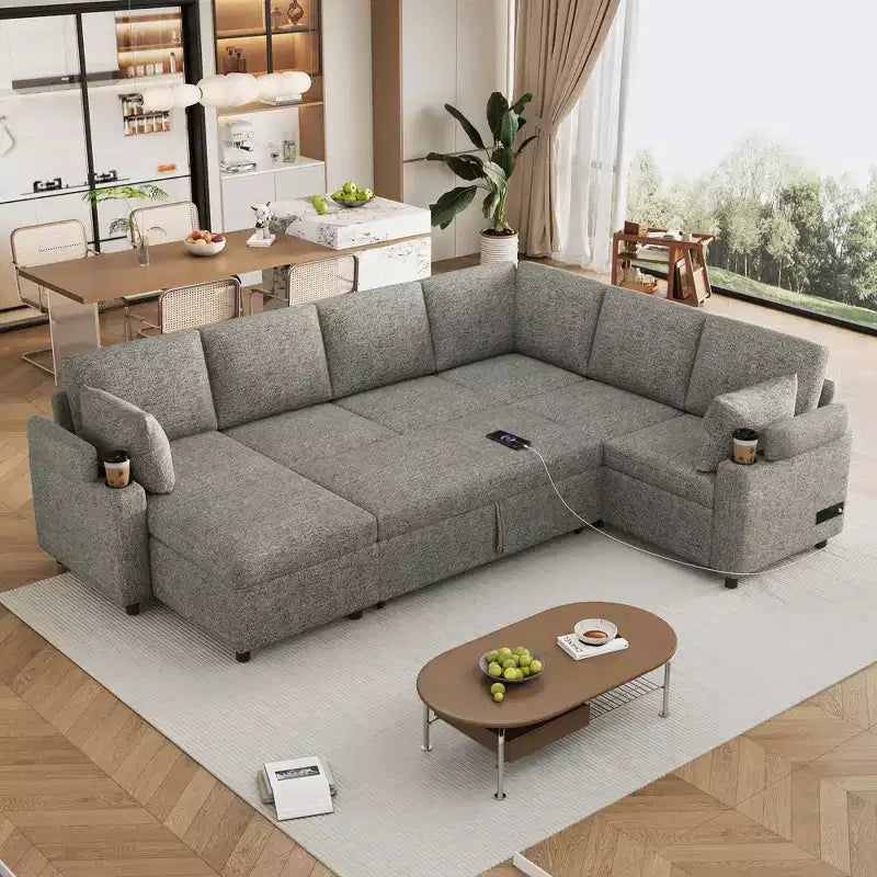 109,9 Sectionnel Convertible Polyvalent avec Espace de Rangement et Ports de Charge