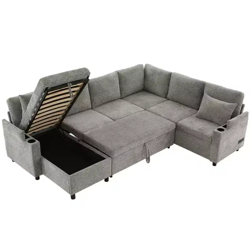 109,9 Sectionnel Convertible Polyvalent avec Espace de Rangement et Ports de Charge