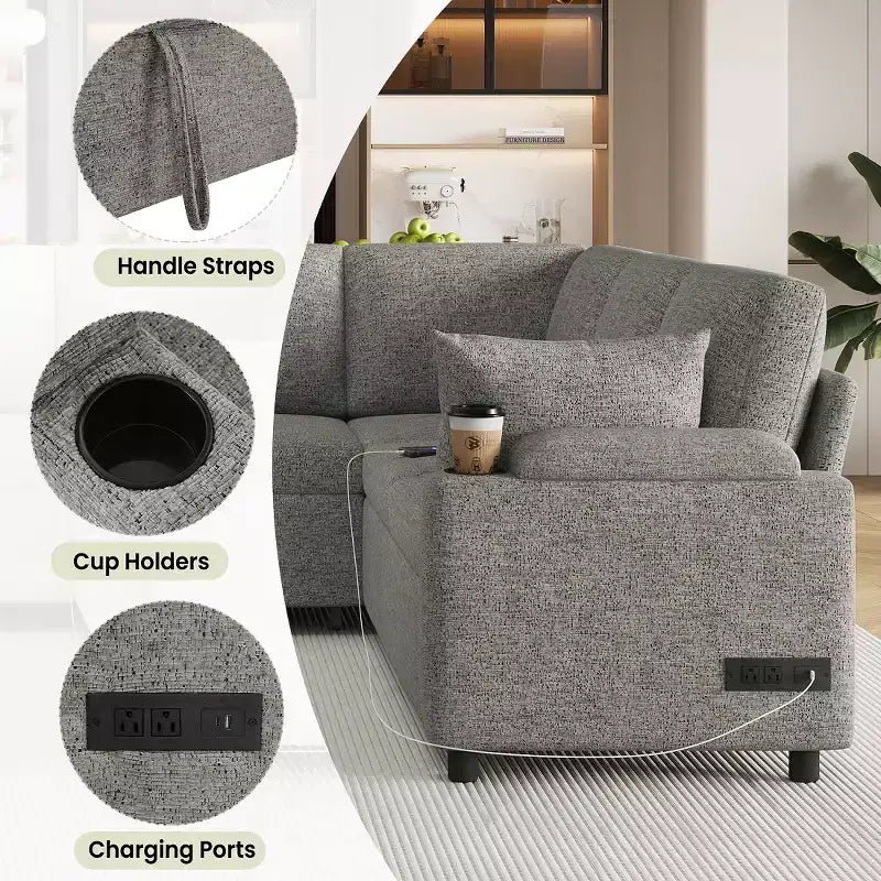 109,9 Sectionnel Convertible Polyvalent avec Espace de Rangement et Ports de Charge