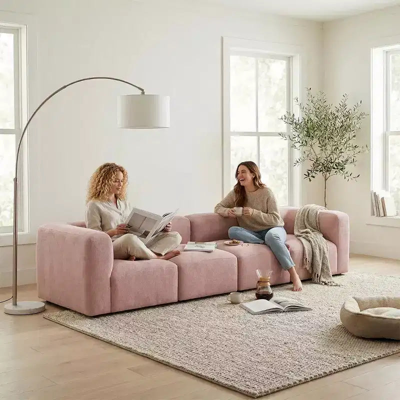 129 W Modern Modular Sectional Sofa, 4-Seater Boucl Cloud Sofa, Contemporary Deep Seat Sofa Couch for Living Room-Panipeachy