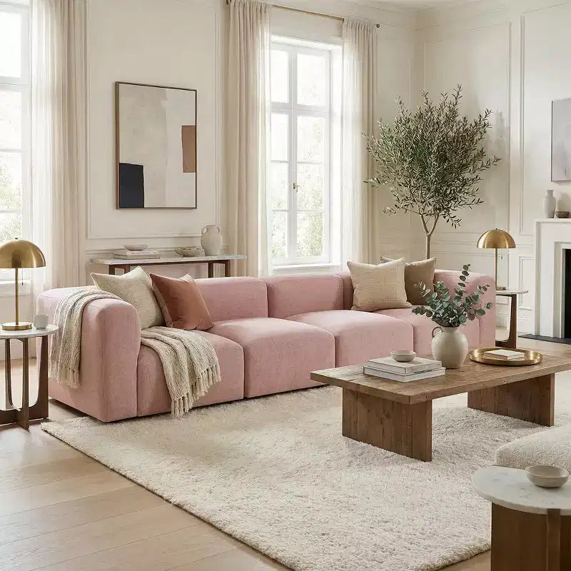Canapé sectionnel modulaire moderne de 129 po, canapé nuage en bouclé 4 places, canapé profond contemporain pour salon-Panipeachy