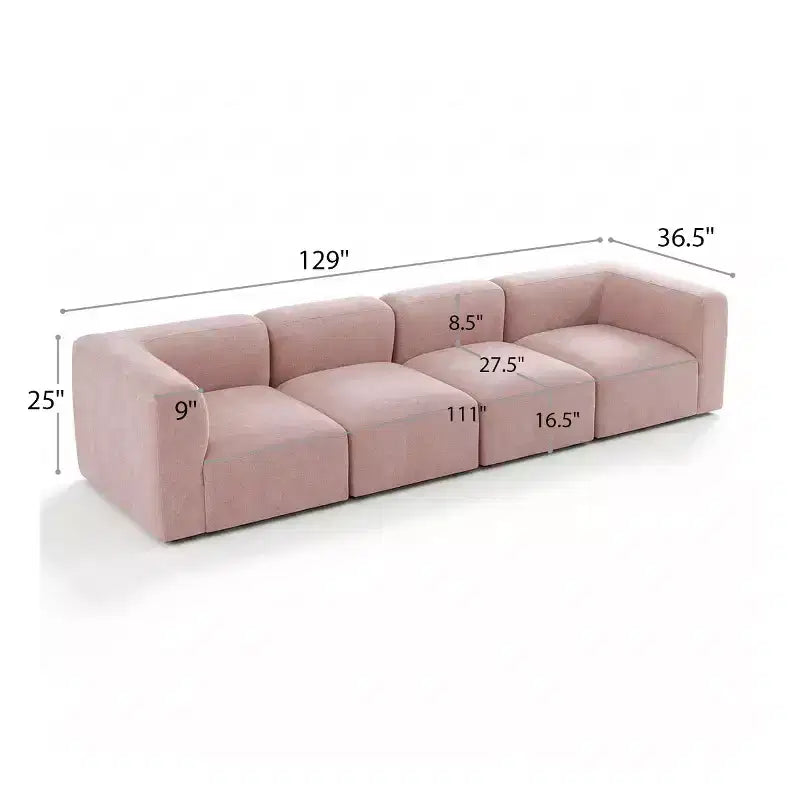 Canapé sectionnel modulaire moderne de 129 po, canapé nuage en bouclé 4 places, canapé profond contemporain pour salon-Panipeachy