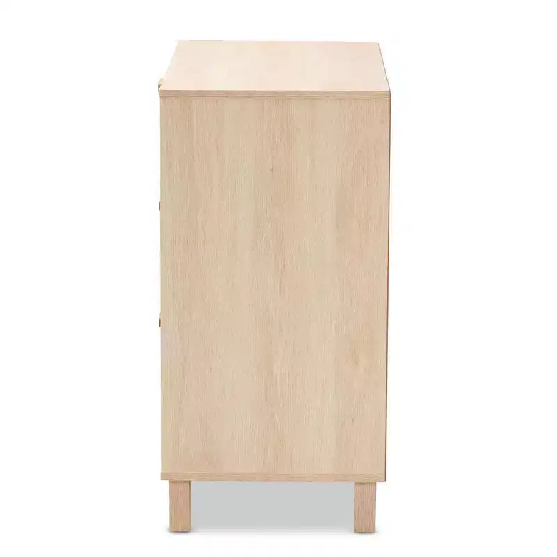 Commode de rangement en bois et rotin naturel à 3 tiroirs – Marron clair