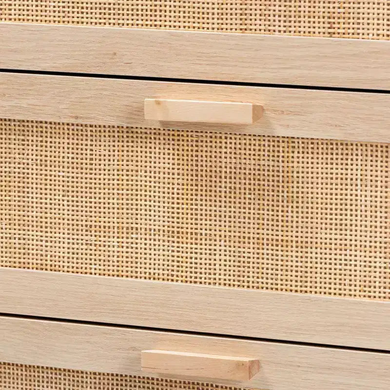 Commode de rangement en bois et rotin naturel à 3 tiroirs – Marron clair
