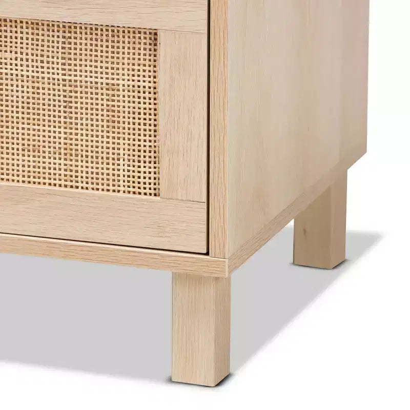 Commode de rangement en bois et rotin naturel à 3 tiroirs – Marron clair