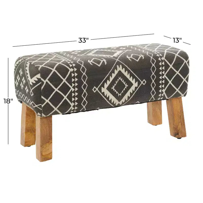 Banc rembourré en tissu Bohemian Wood Petit Noir