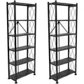 Origami 6 Tier Classic Steel Bookcase Organizer Storage Rack, Black (2 Pack)