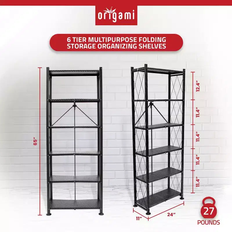 Organisateur de rangement de bibliothèque classique en acier à 6 niveaux, noir (paquet de 2)