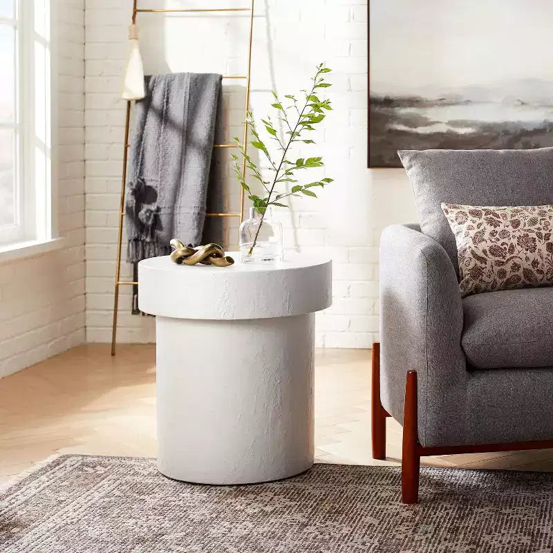 Table d'appoint ronde - Finition grise vieillie moderne